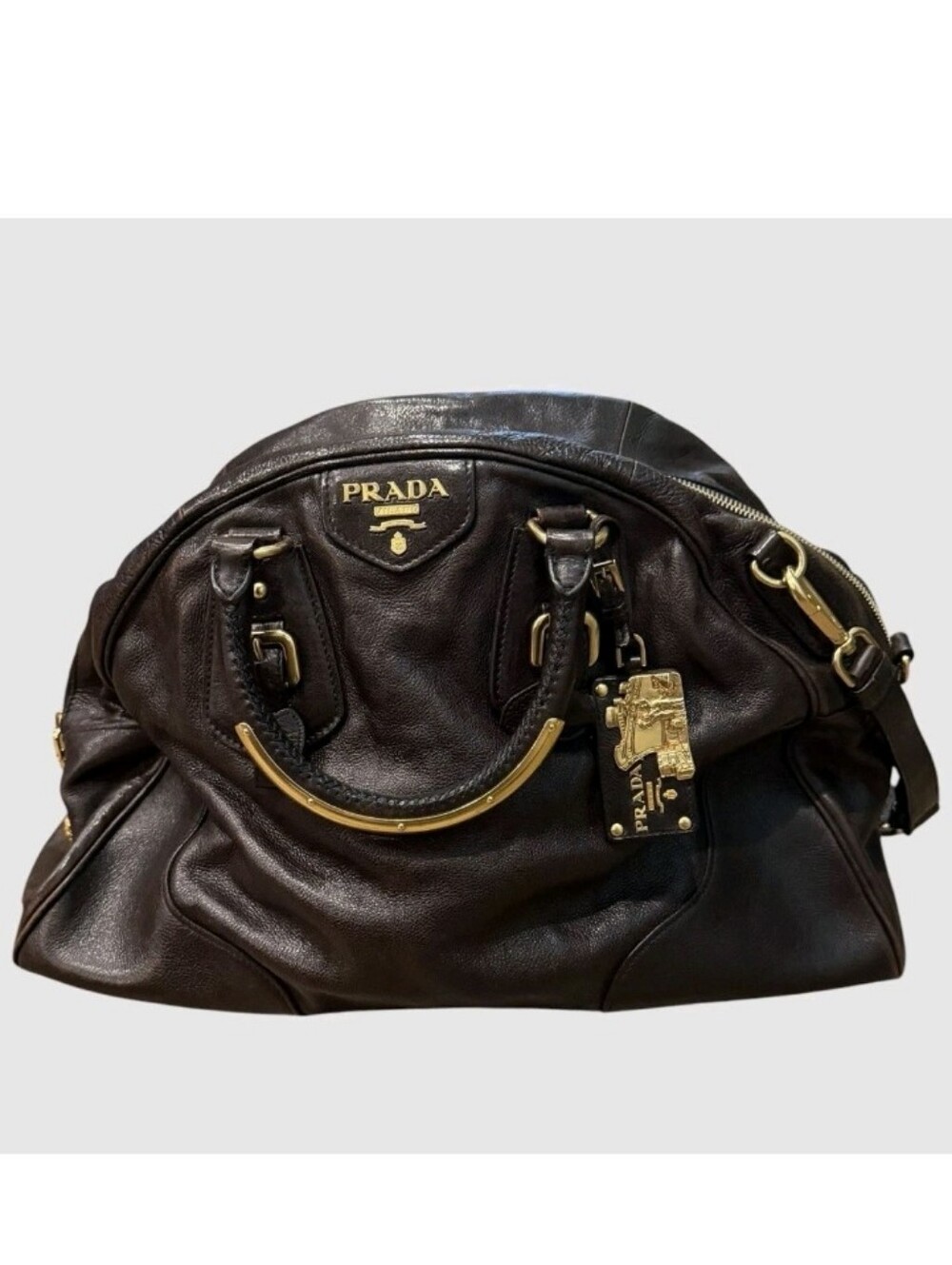 Prada Vitello Leather Bowler Satchel Shoulder Bag
